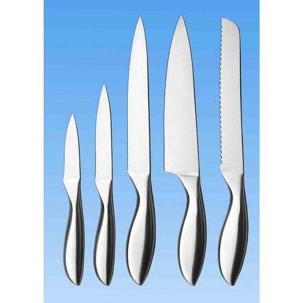 SET DI COLTELLI DA CUCINA 5 PEZZI | TUTTO IN ACCIAIO INOX | MANICO A FORMA DI PANCIA DI PESCE