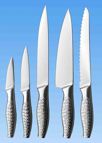 5-pc Kitchen Knife Set | All Stainless | Fish Belly Shape Handle with Pattern